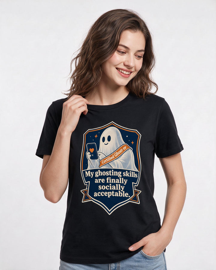 Funny Halloween Women's Black T-Shirt – My ghosting skills are finally product image 3