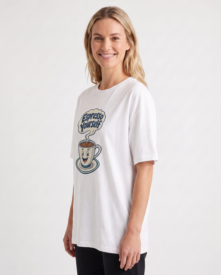 Espresso Yourself White T-Shirt mockup 2