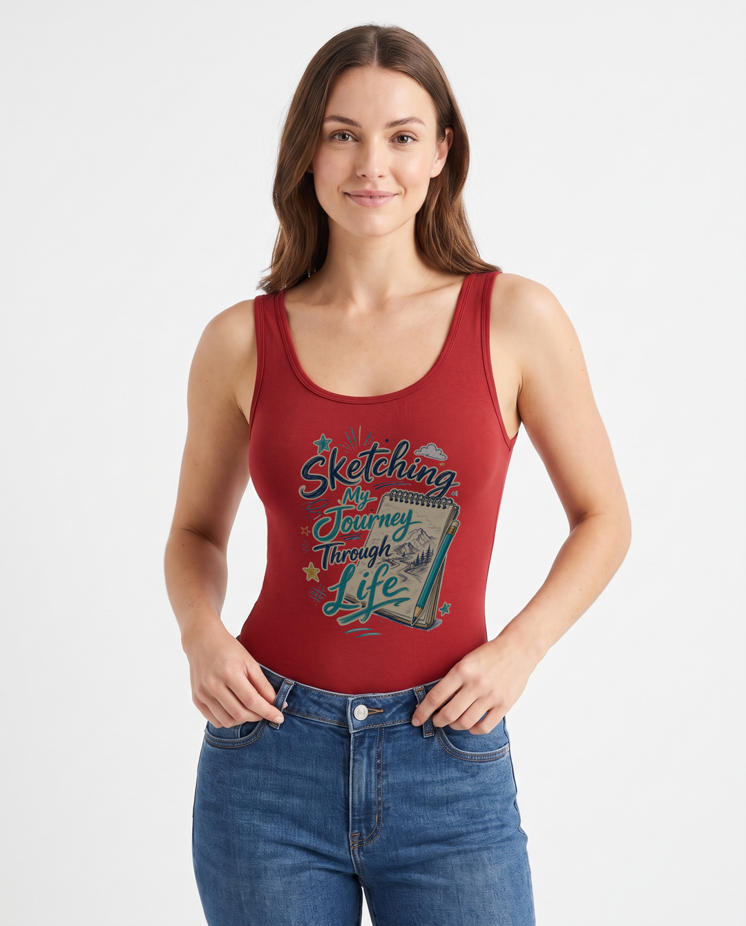 Sketching My Journey Through Life Sleeveless Tank Bodysuit mockup 1
