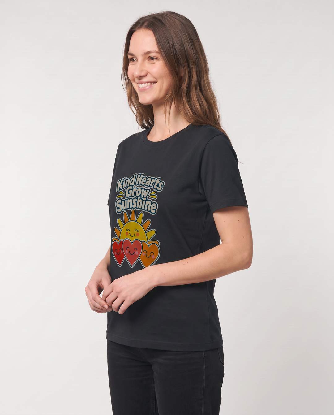 Kind Hearts Grow Sunshine Black T-Shirt mockup 2
