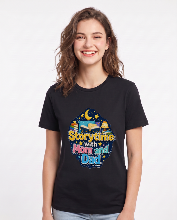 Storytime with Mom and Dad Women's Black T-Shirt product image 2
