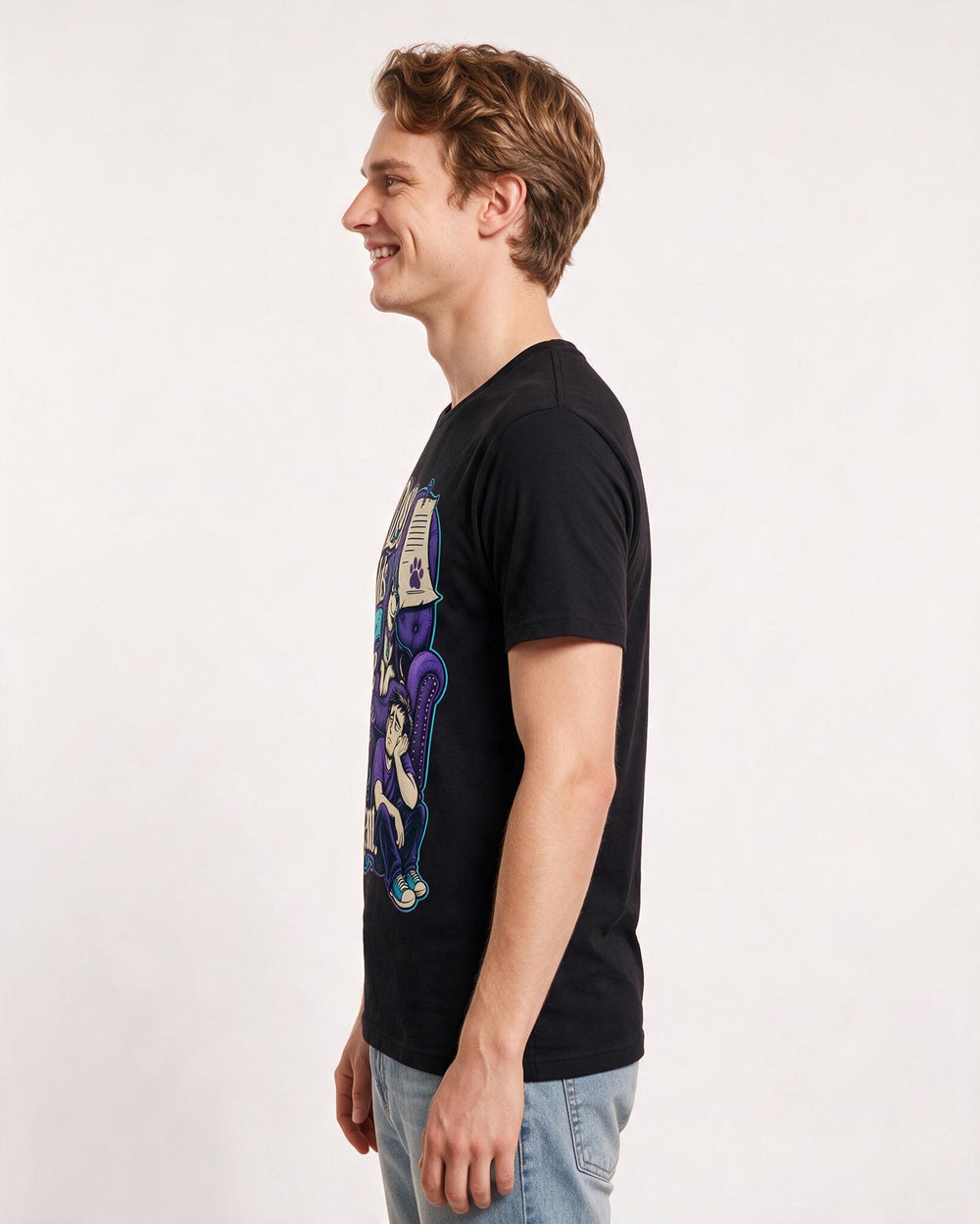 Funny Cat Lover Men's Black T-Shirt – My Dog Holds The Lease And I Just Pay Rent. product image 2