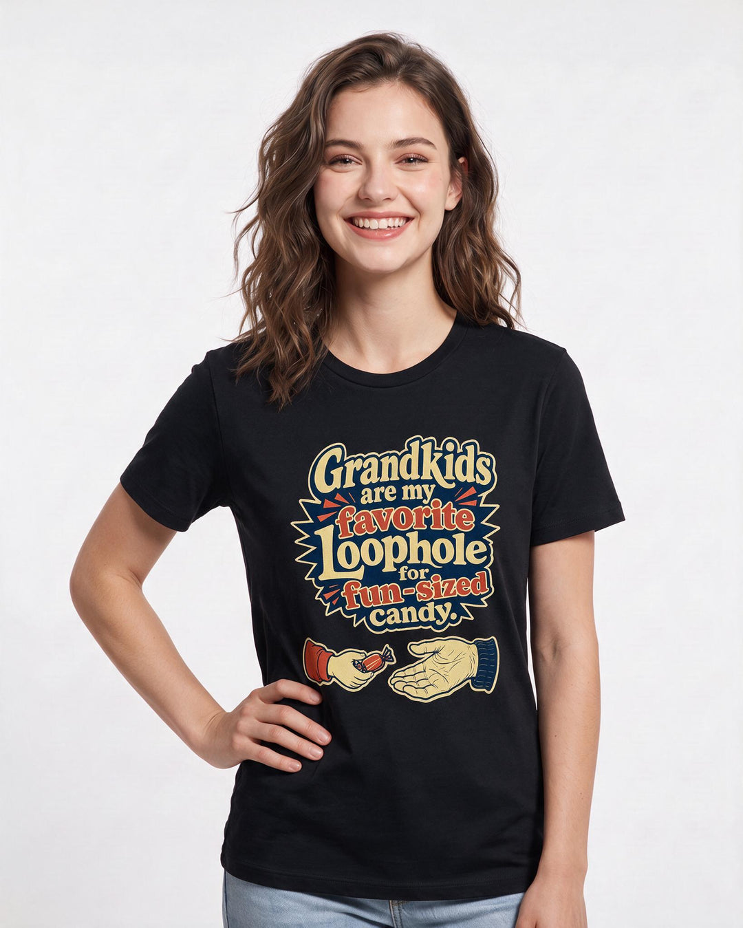 Grandparent Women's Black T-Shirt – Grandkids are my favorite loophole for fun-sized candy product image 3
