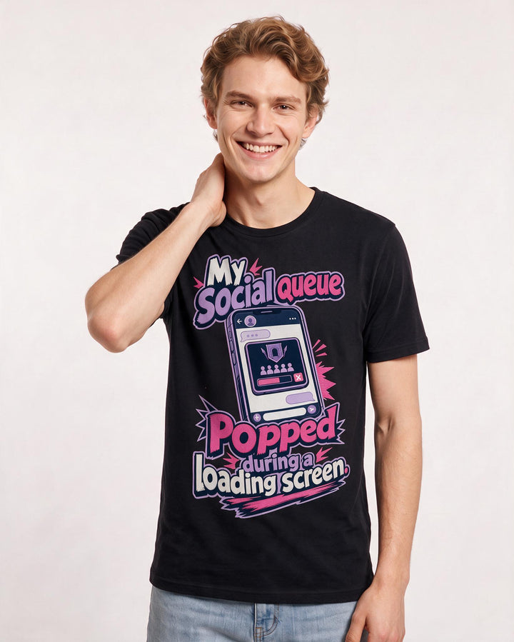 Funny Gaming Men's Black T-Shirt – My social queue popped during a loading screen. product image 3