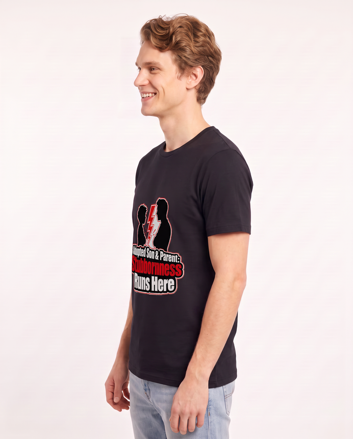 Adopted Son & Parent: Stubbornness Runs Here Men's Black T-Shirt product image 3