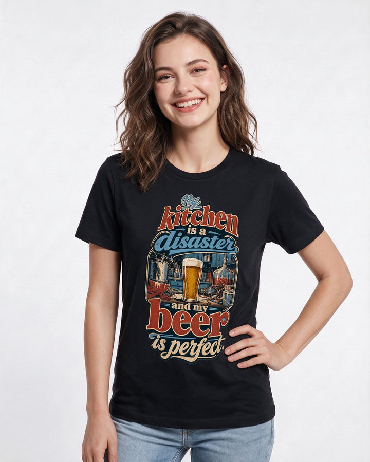 Funny Beer Women's Black T-Shirt – My kitchen is a disaster and my beer product image 3