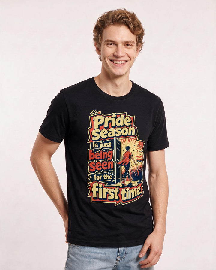 Pride Men's Black T-Shirt – Pride season is just being seen for the first time. product image 3