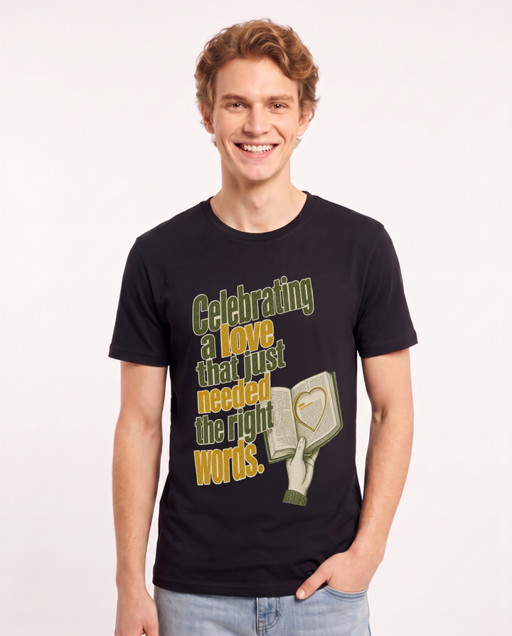 Pride Men's Black T-Shirt – Celebrating a love that just needed the right words. product image 1