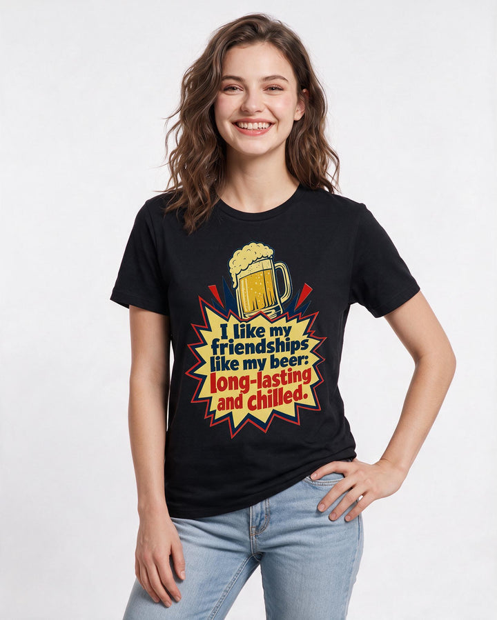 Funny Beer Women's Black T-Shirt - I like my friendships like my beer: product image 3