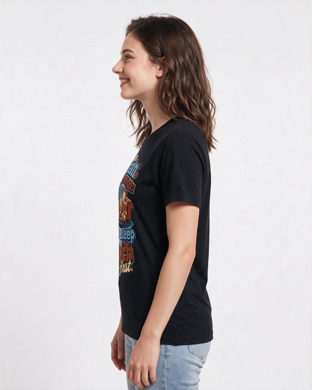 Funny Couples Women's Black T-Shirt – Our main competition: who falls asleep product image 2