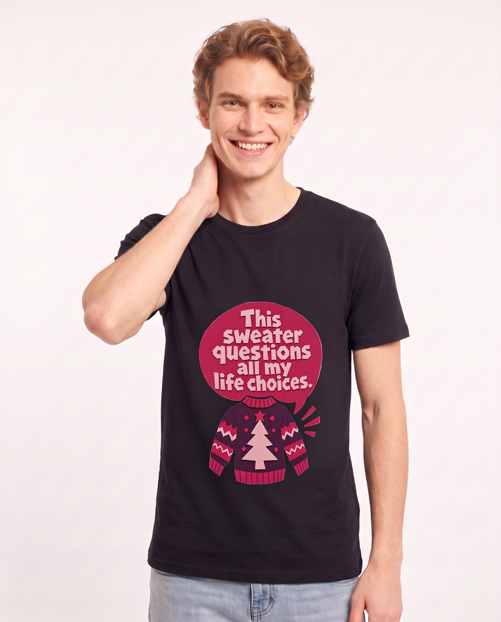Christmas Men's Black T-Shirt - This sweater questions all my life product image 3