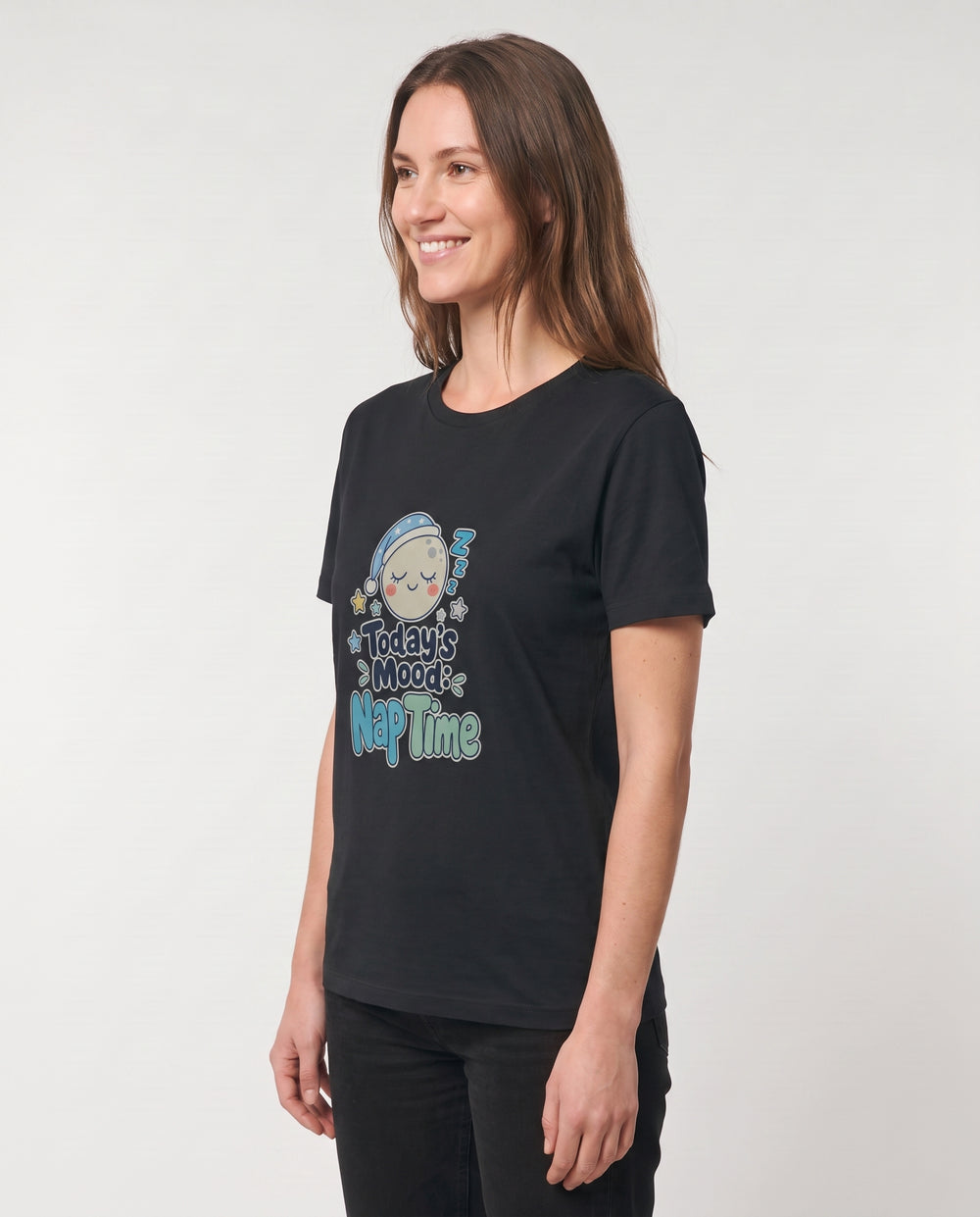 Today's Mood: Nap Time Black T-Shirt mockup 2