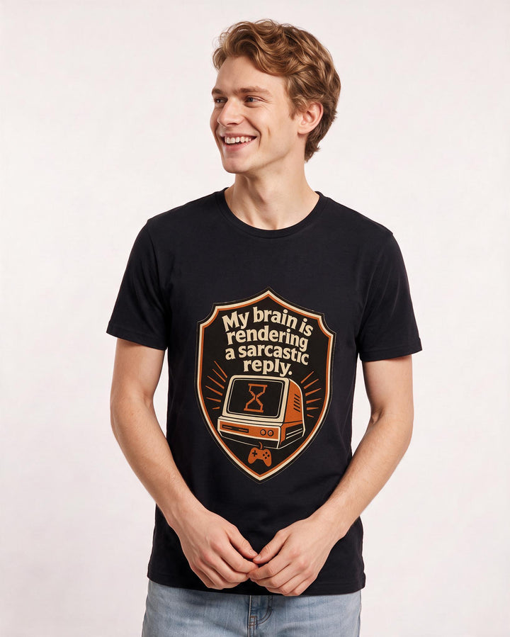 Gaming Men's Black T-Shirt - My brain is rendering a sarcastic reply. product image 3