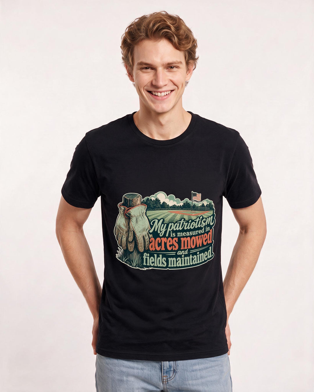 Patriotic Men's Black T-Shirt – My patriotism is measured in acres mowed and fields maintained. product image 3