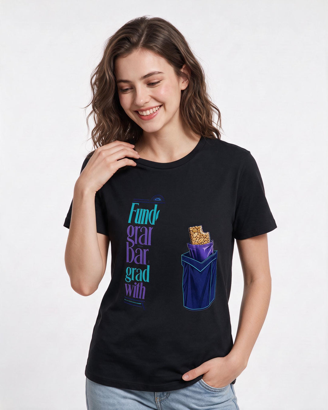Graduation Women's Black T-Shirt – Funded by granola bars; graduated with product image 3