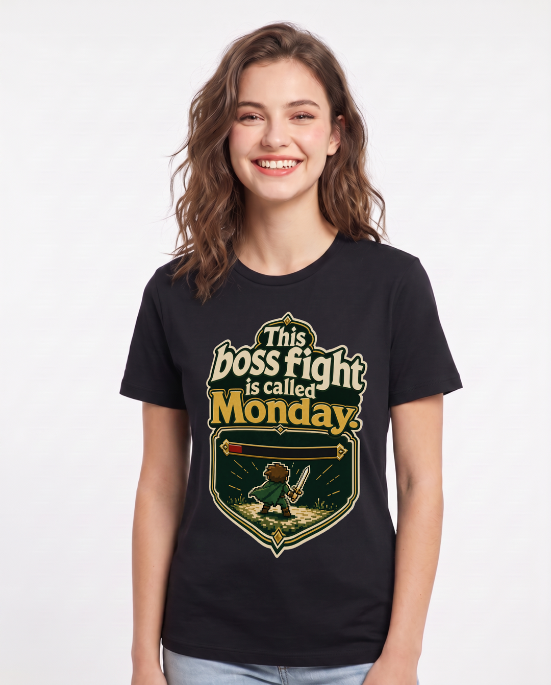 Gaming Women's Black T-Shirt – This boss fight is called Monday. product image 1