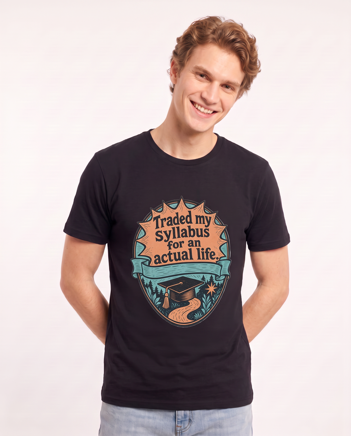 Graduation Gift Men's Black T-Shirt - Traded my syllabus for an actual product image 3