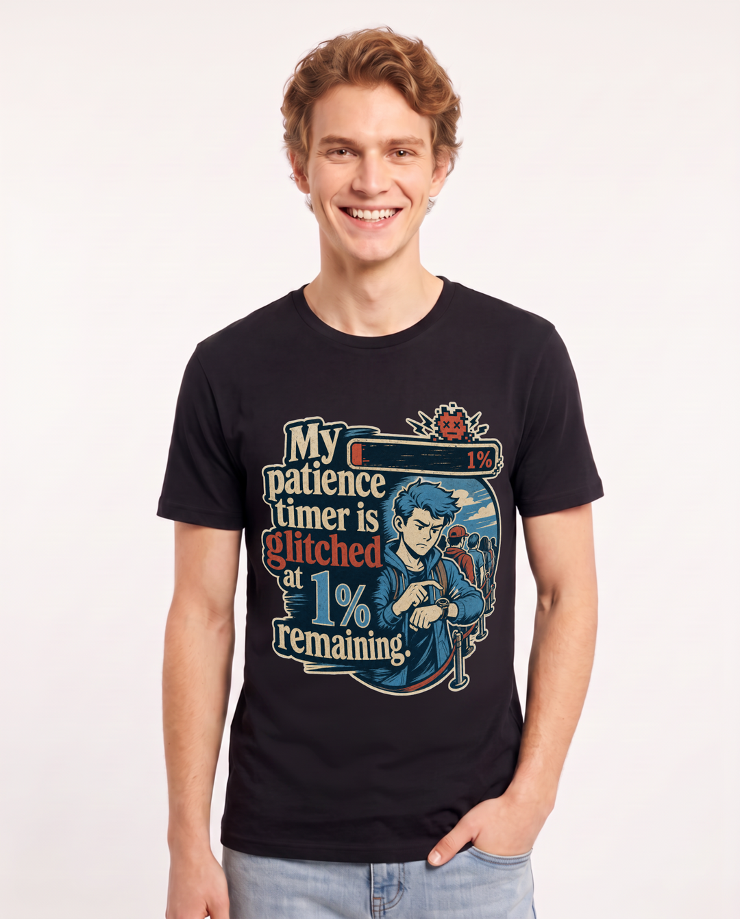 Gaming Men's Black T-Shirt – My patience timer is glitched at 1% remaining. product image 1