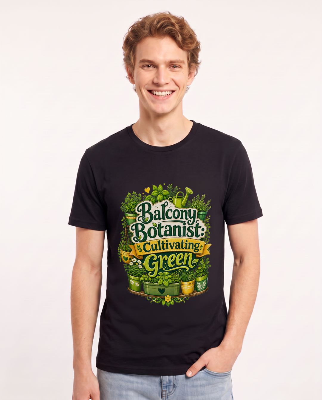 Balcony Botanist: Cultivating Green Men's Black T-Shirt product image 2