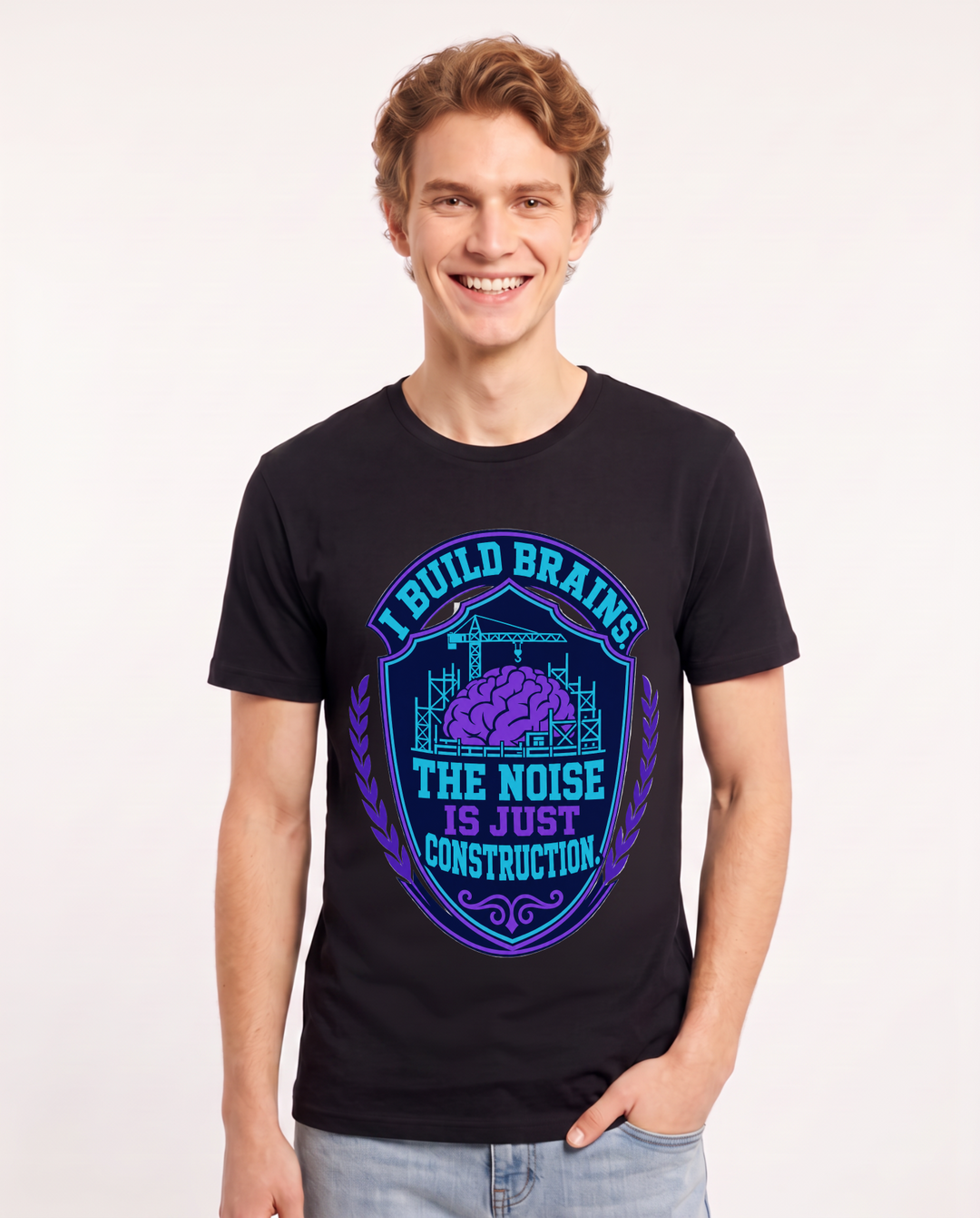 Teacher Gift Men's Black T-Shirt - I build brains. The noise is just product image 1