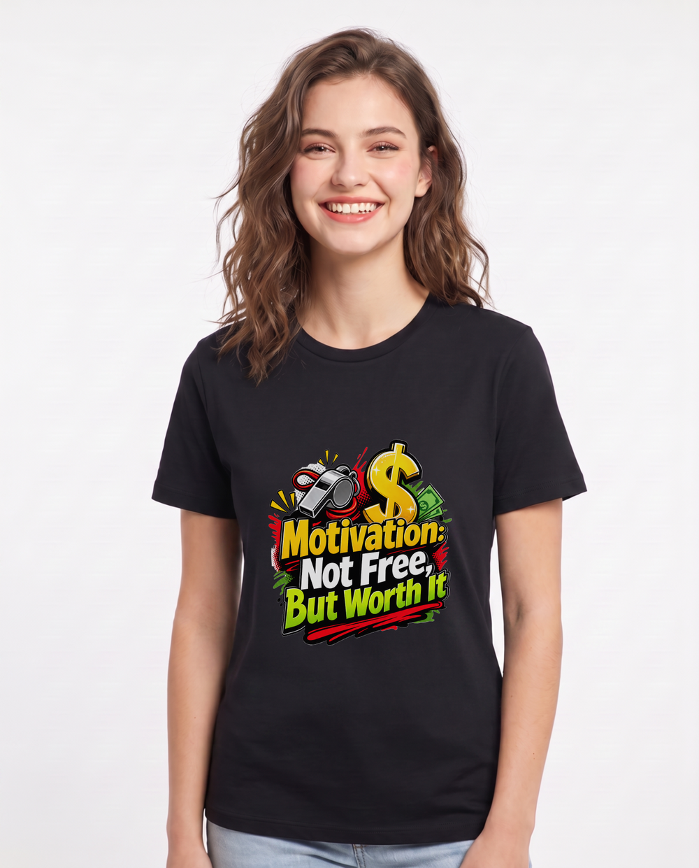 Motivation: Not Free, But Worth It Women's Black T-Shirt product image 2