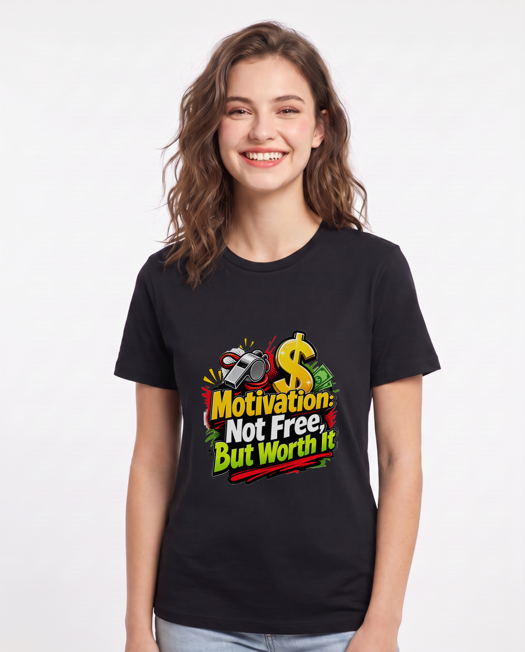 Motivation: Not Free, But Worth It Women's Black T-Shirt product image 2