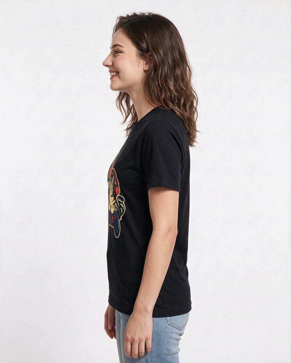Gaming Women's Black T-Shirt – My co-op partner is my cat. product image 2