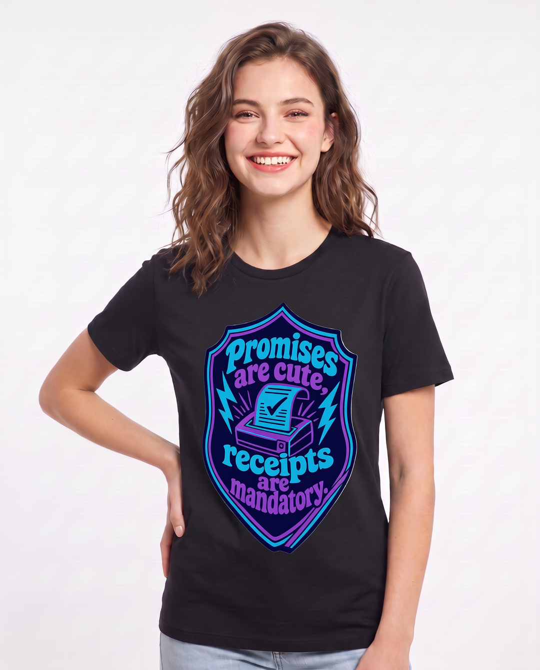 Graphic Women's Black T-Shirt - Promises are cute, receipts are product image 3