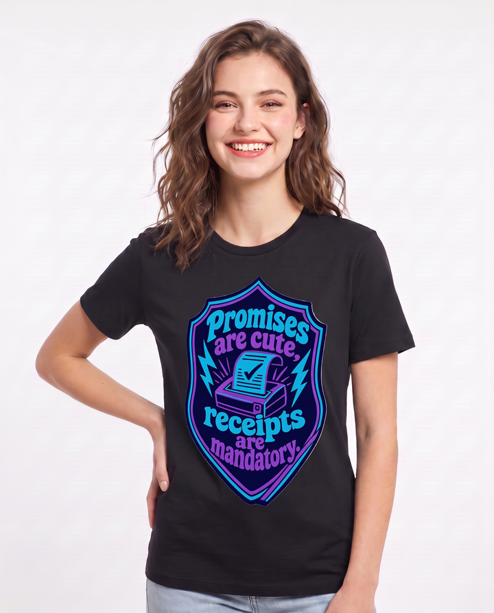 Graphic Women's Black T-Shirt - Promises are cute, receipts are product image 3