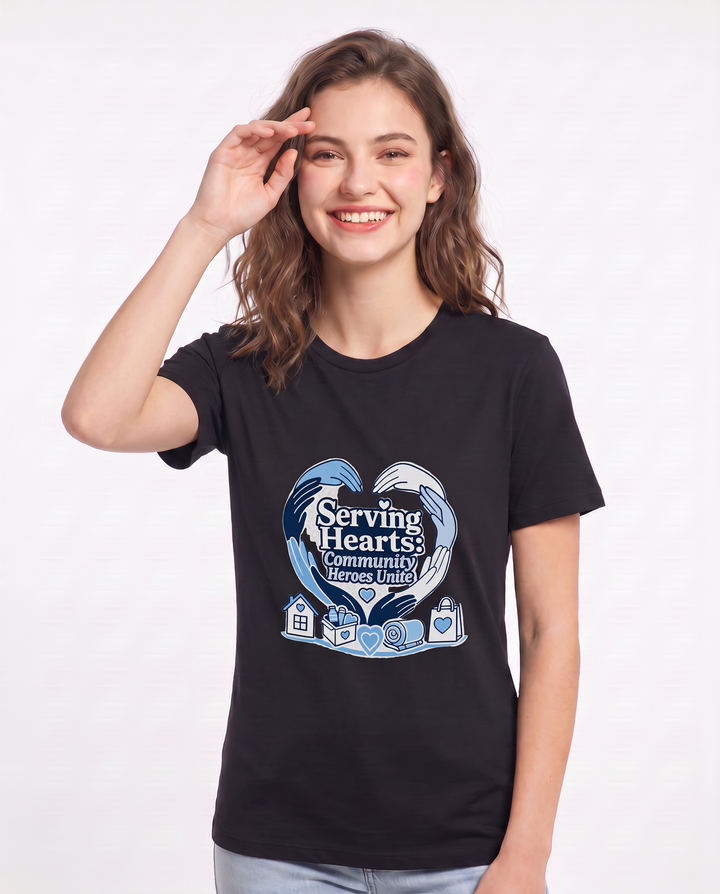 Serving Hearts: Community Heroes Unite Women's Black T-Shirt product image 1