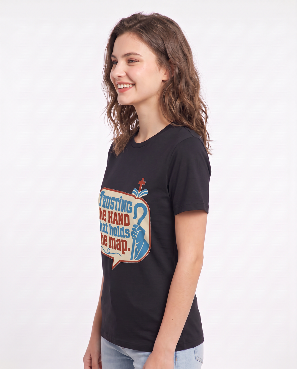 Graphic Women's Black T-Shirt - Trusting the hand that holds the map. product image 2