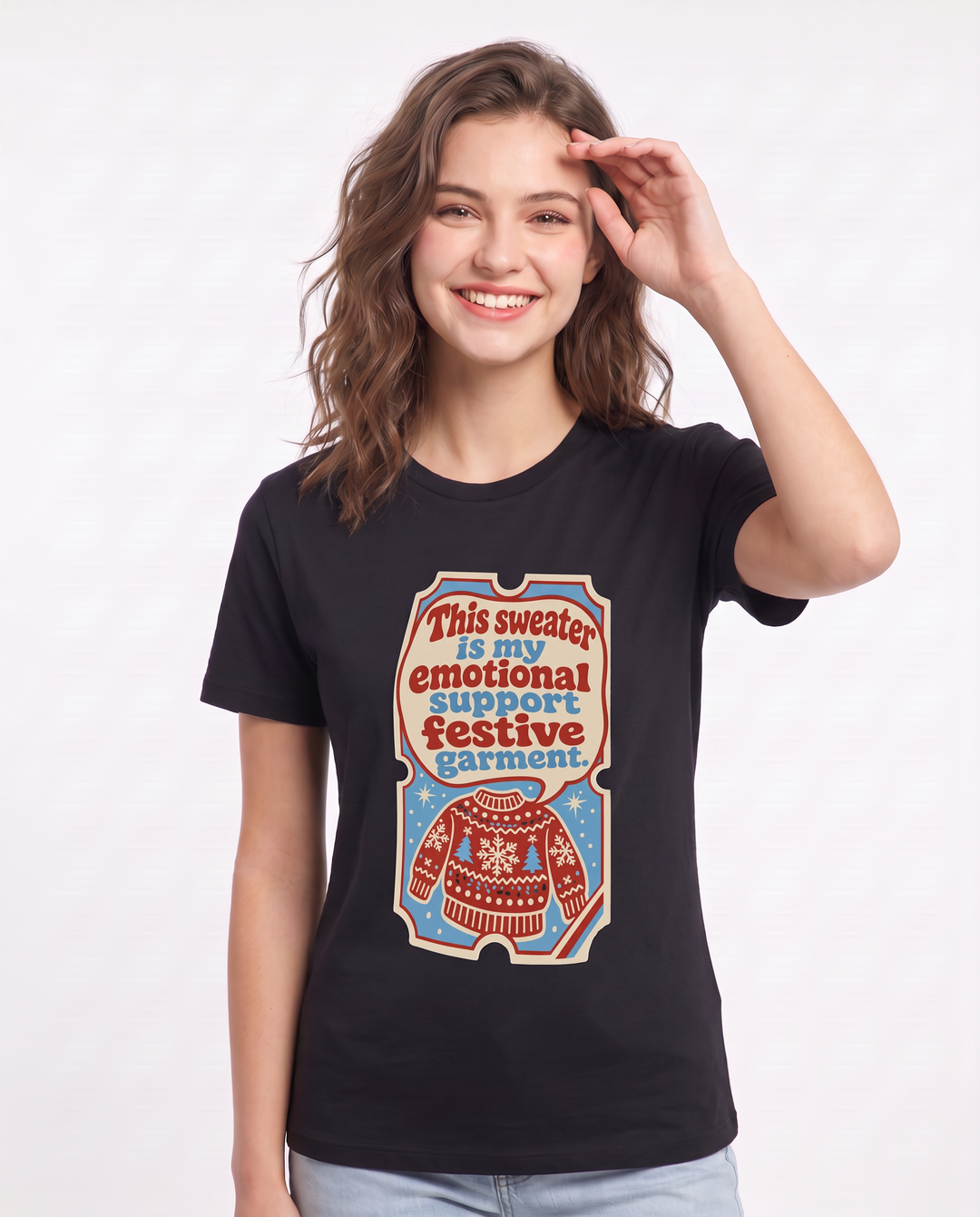 Christmas Women's Black T-Shirt - This sweater is my emotional support product image 3