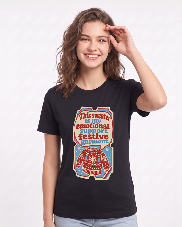 Christmas Women's Black T-Shirt - This sweater is my emotional support product image 3