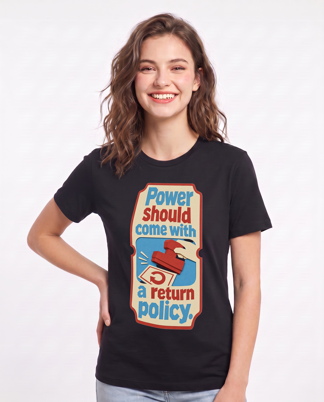 Graphic Women's Black T-Shirt - Power should come with a return product image 3