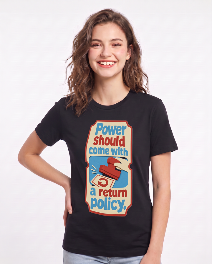 Graphic Women's Black T-Shirt - Power should come with a return product image 3