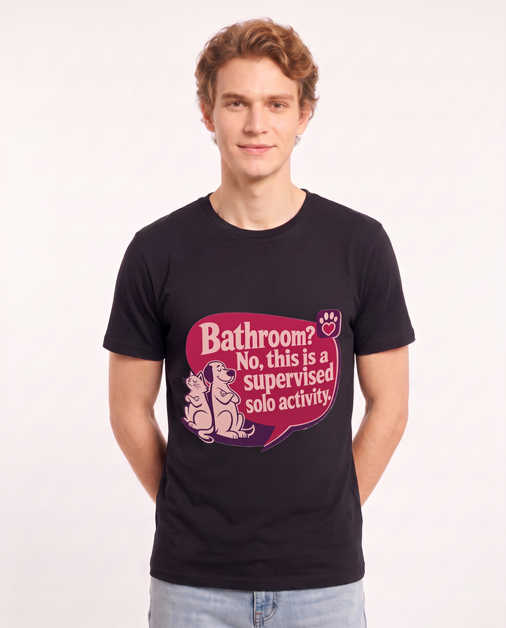 Graphic Men's Black T-Shirt - Bathroom? No, this is a supervised solo product image 3