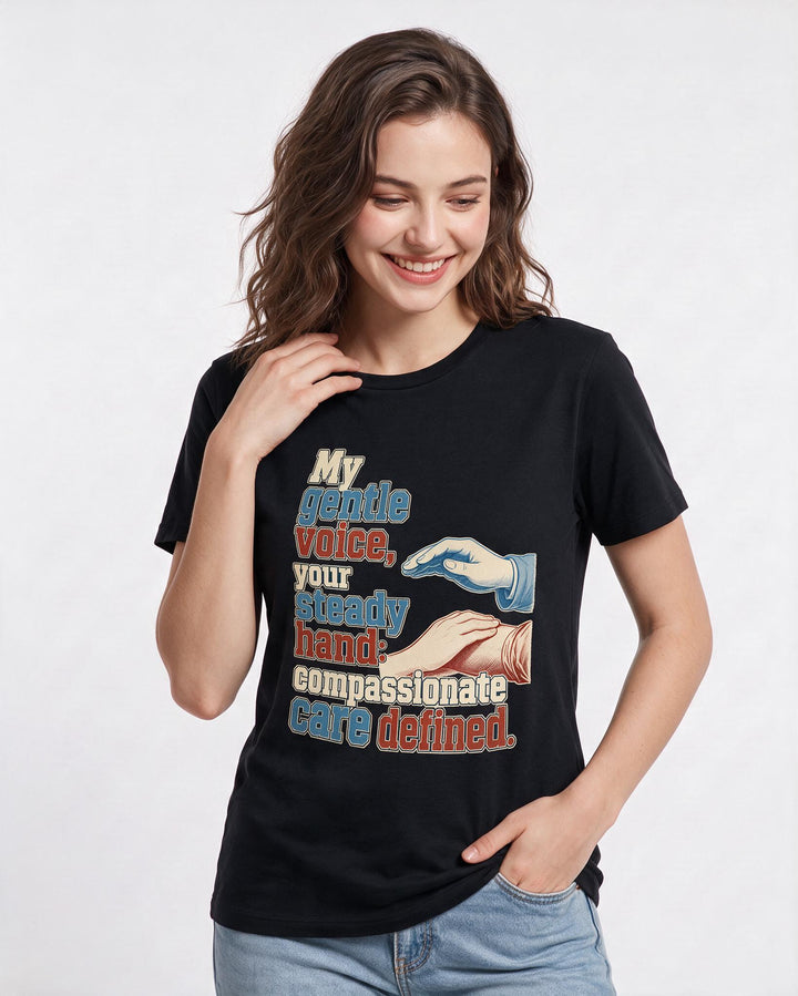 Nurse Women's Black T-Shirt – My gentle voice, your steady hand: compassionate care defined. product image 3
