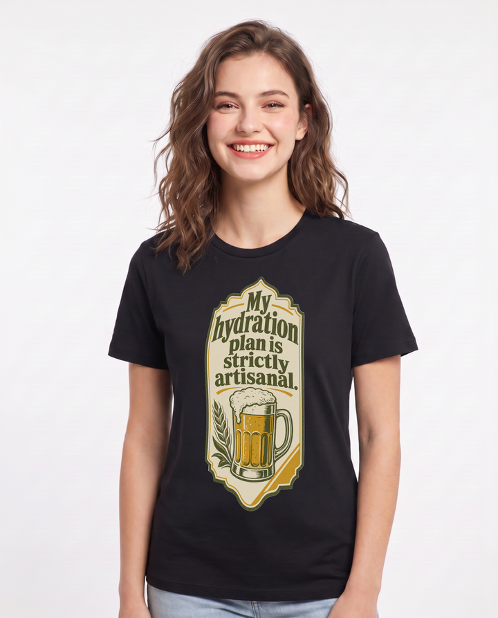 Funny Beer Women's Black T-Shirt - My hydration plan is strictly product image 1