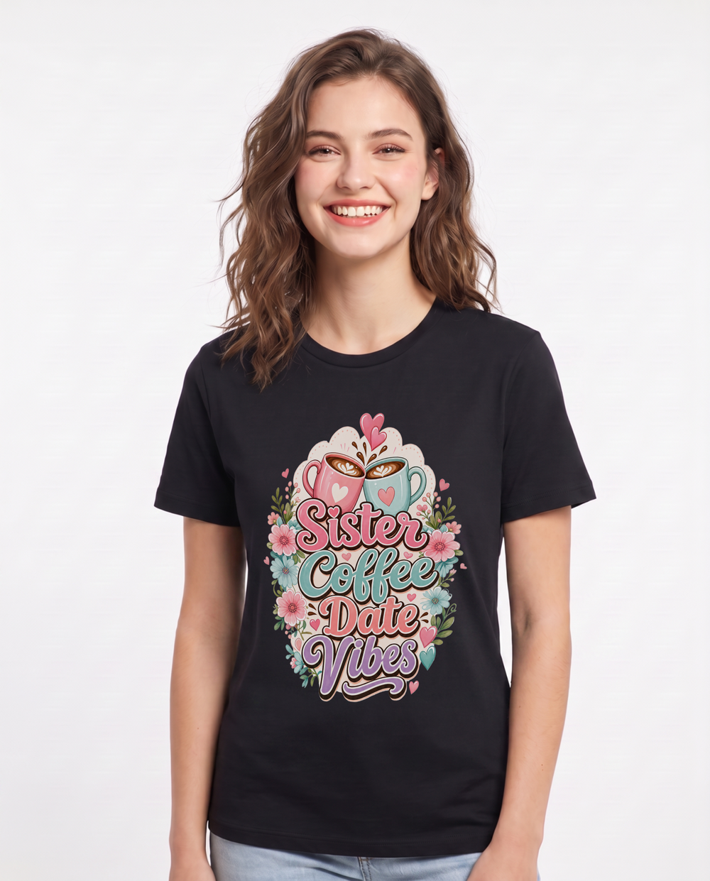 Sister Coffee Date Vibes Women's Black T-Shirt product image 2