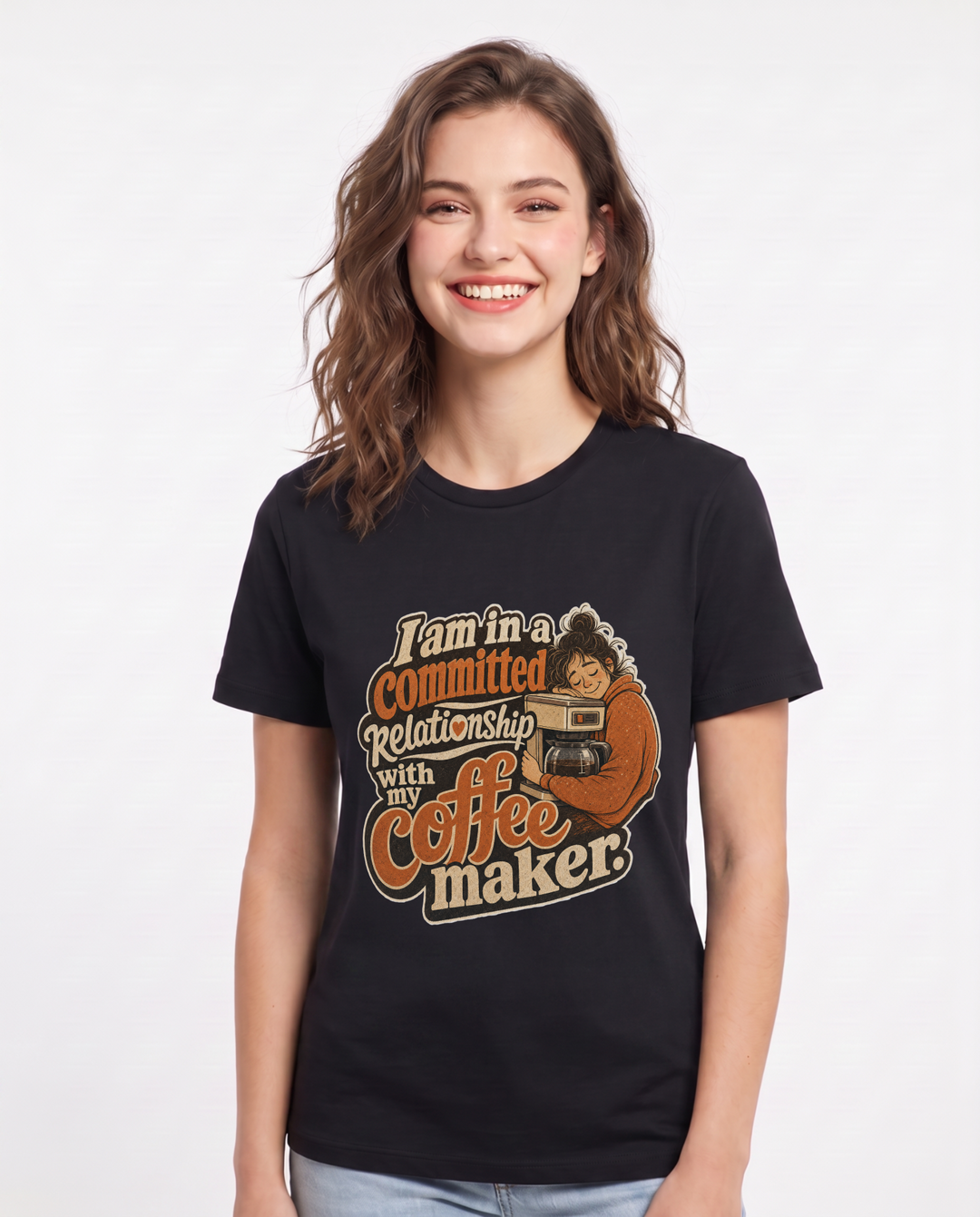 Family Women's Black T-Shirt – I am in a committed relationship with my coffee maker. product image 1