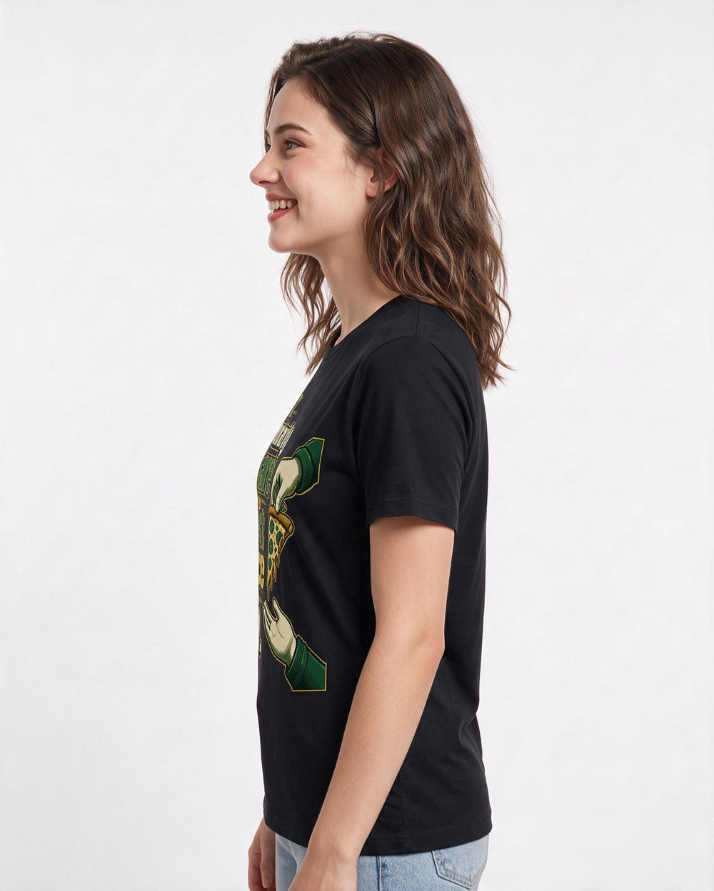 Funny Couples Women's Black T-Shirt – I voluntarily share my last slice with you. product image 2