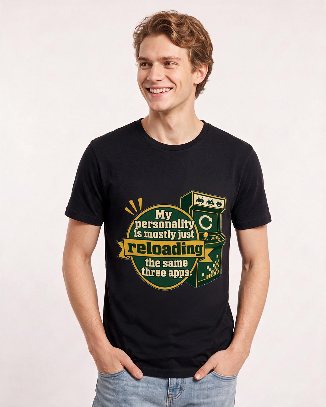 Graphic Men's Black T-Shirt - My personality is mostly just reloading product image 3