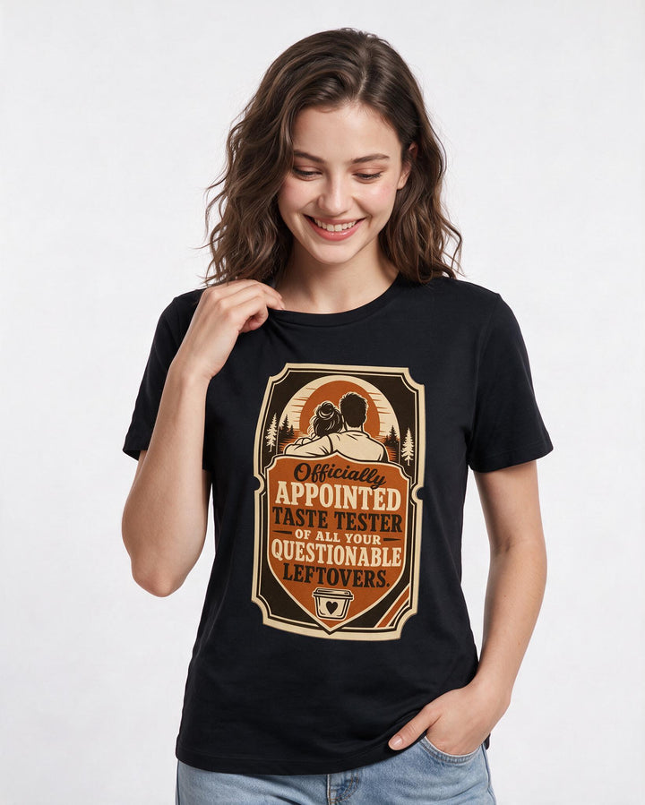 Couples Women's Black T-Shirt - Officially appointed taste tester of product image 3