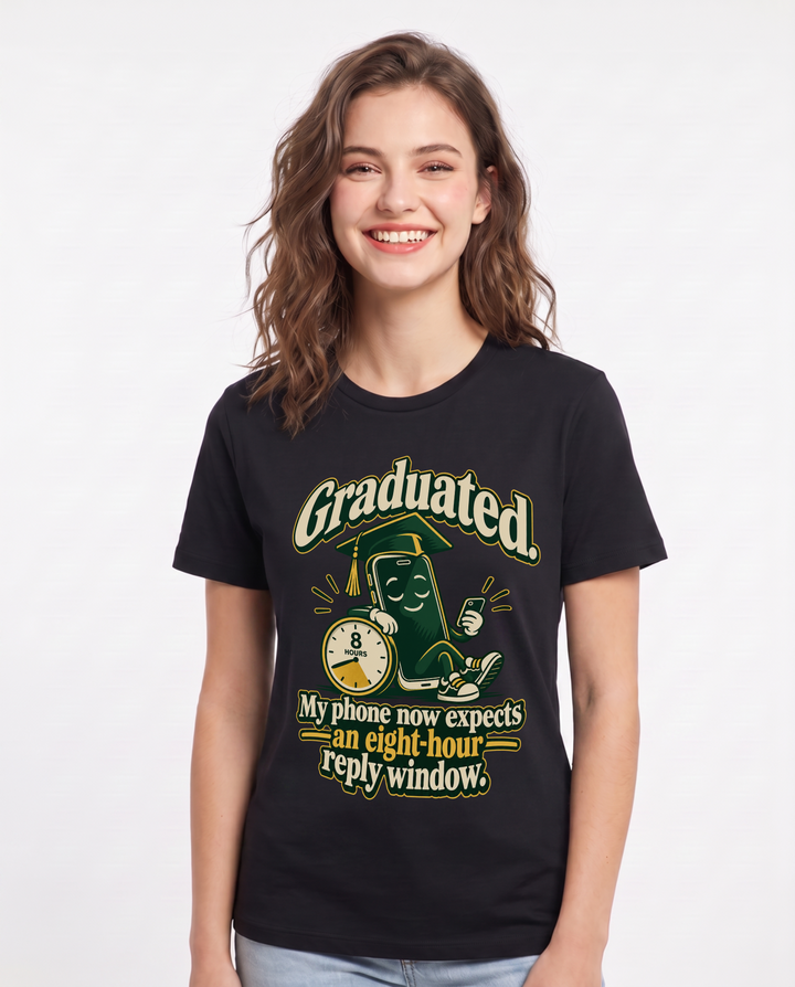 Graduation Black T-Shirt for Women – Everyday Expression Graphic Tee product image 3