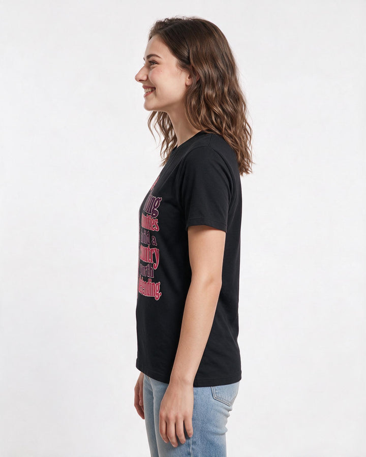 Patriotic Women's Black T-Shirt – Strong communities build a country worth defending. product image 2