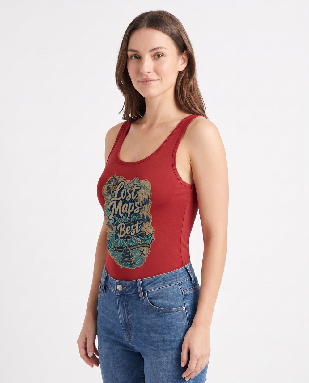 Lost Maps Create The Best Adventures Sleeveless Tank Bodysuit mockup 2