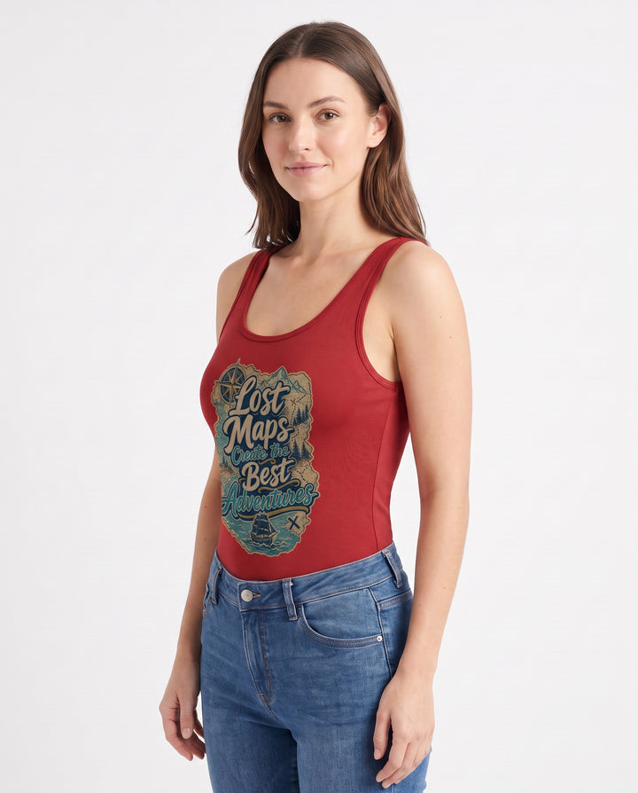Lost Maps Create The Best Adventures Sleeveless Tank Bodysuit mockup 2