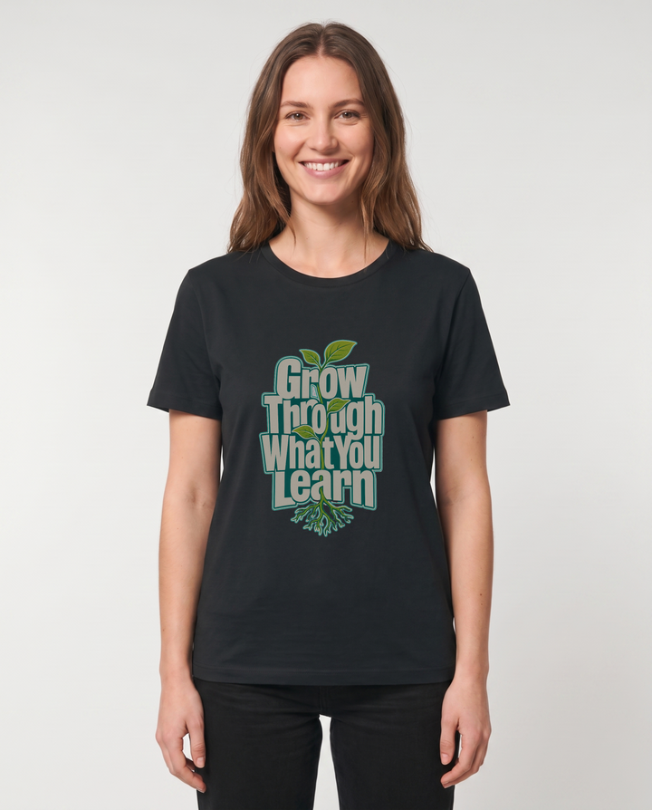 Grow Through What You Learn Black T-Shirt mockup 1