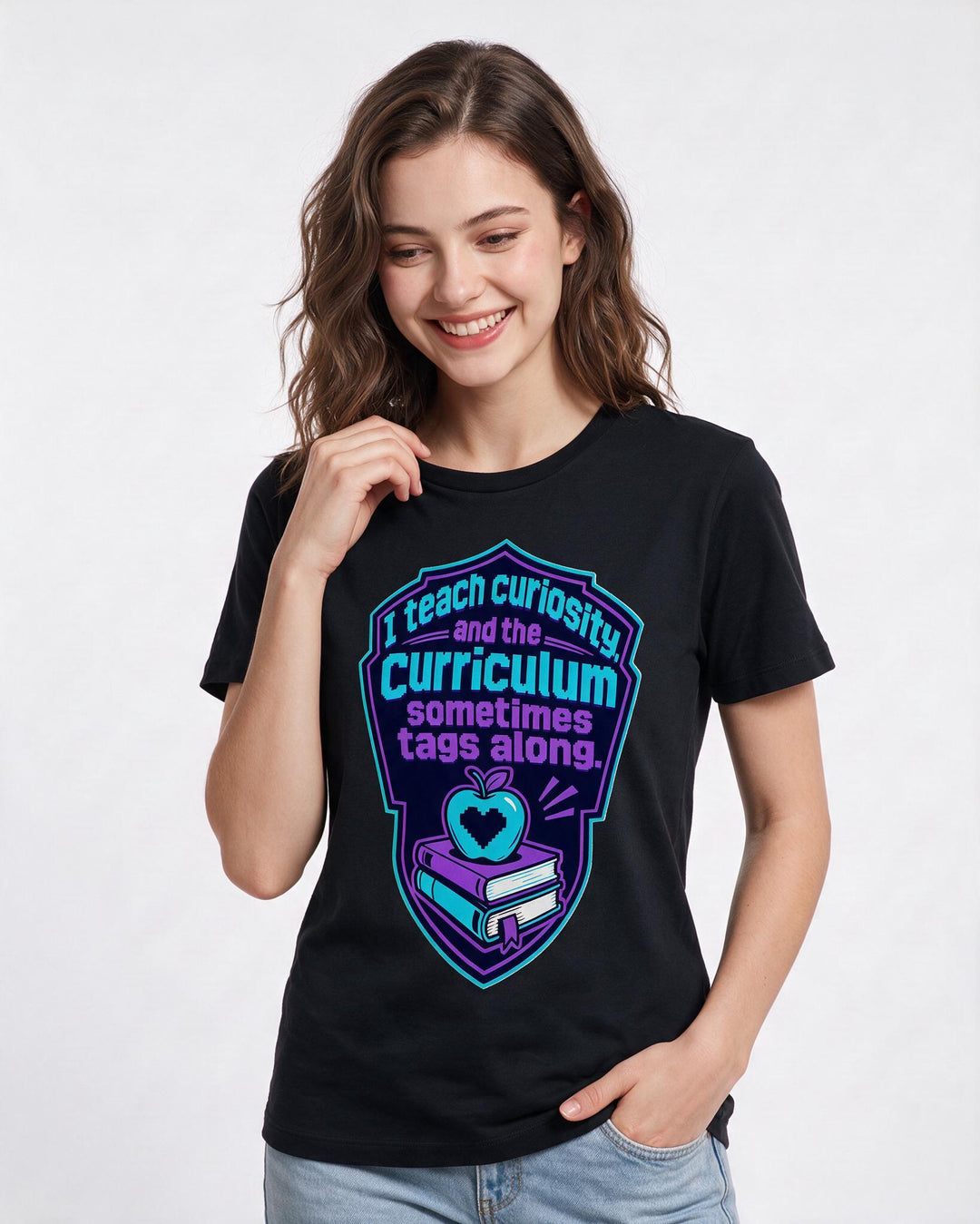 Teacher Gift Women's Black T-Shirt - I teach curiosity, and the product image 3
