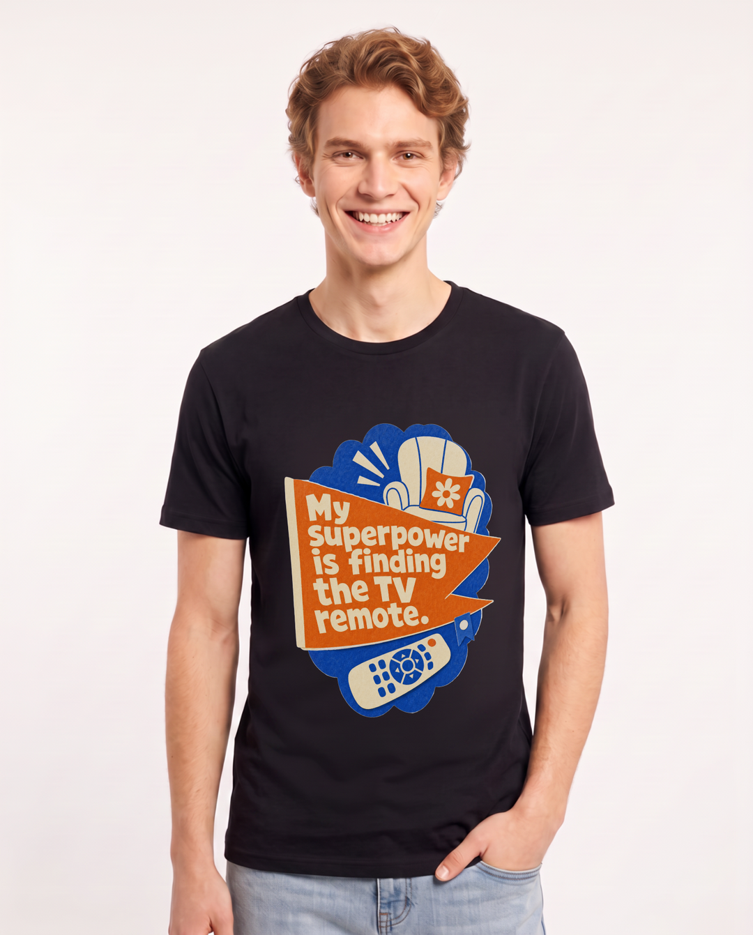 Graphic Men's Black T-Shirt - My superpower is finding the TV remote. product image 1